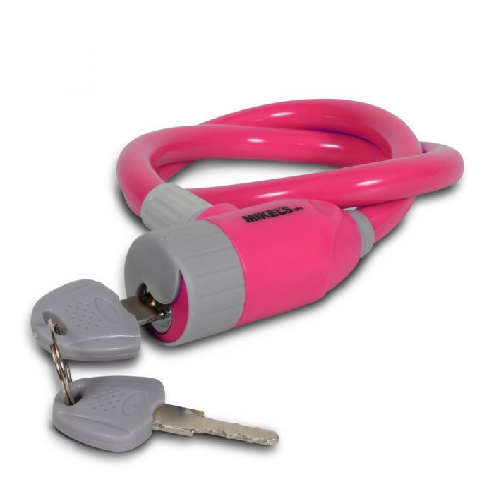 Cable candado con llaves, color rosa (65 cms)